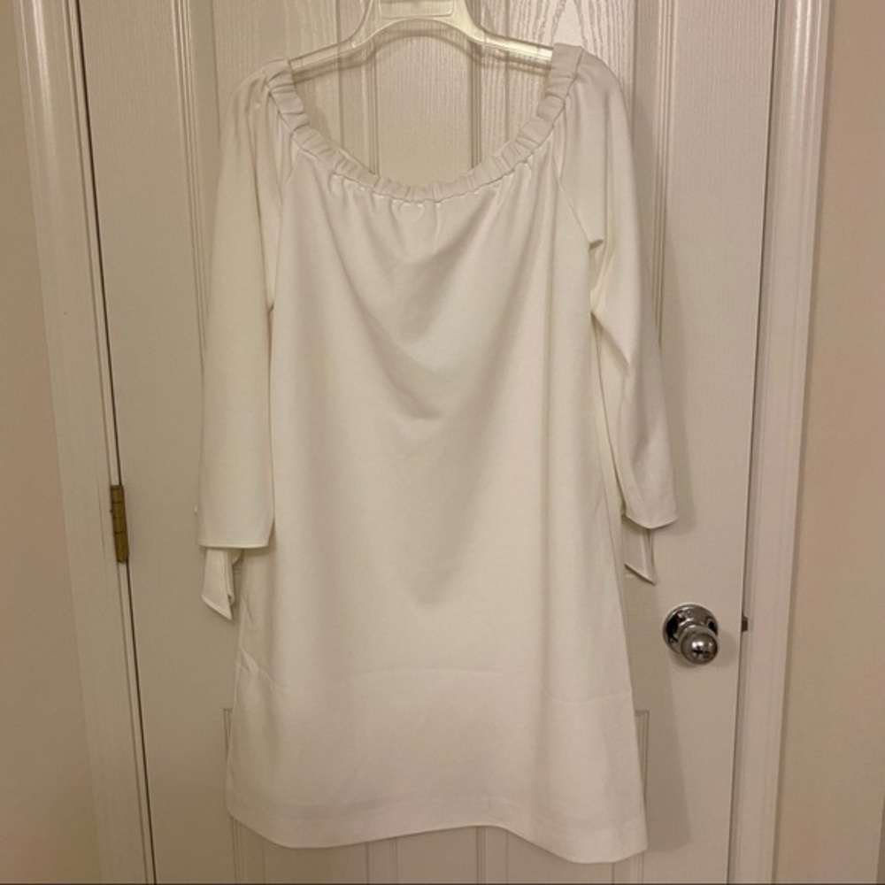 Tibi Structured Crepe Off-the-Shoulder Dress Ivory - Picture 8 of 12
